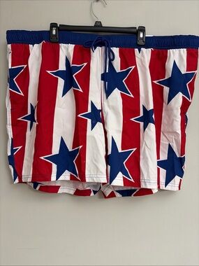 Celebrate Patriotic New!Men's Red, White & Blue Star Print Swim Shorts size 3 XL